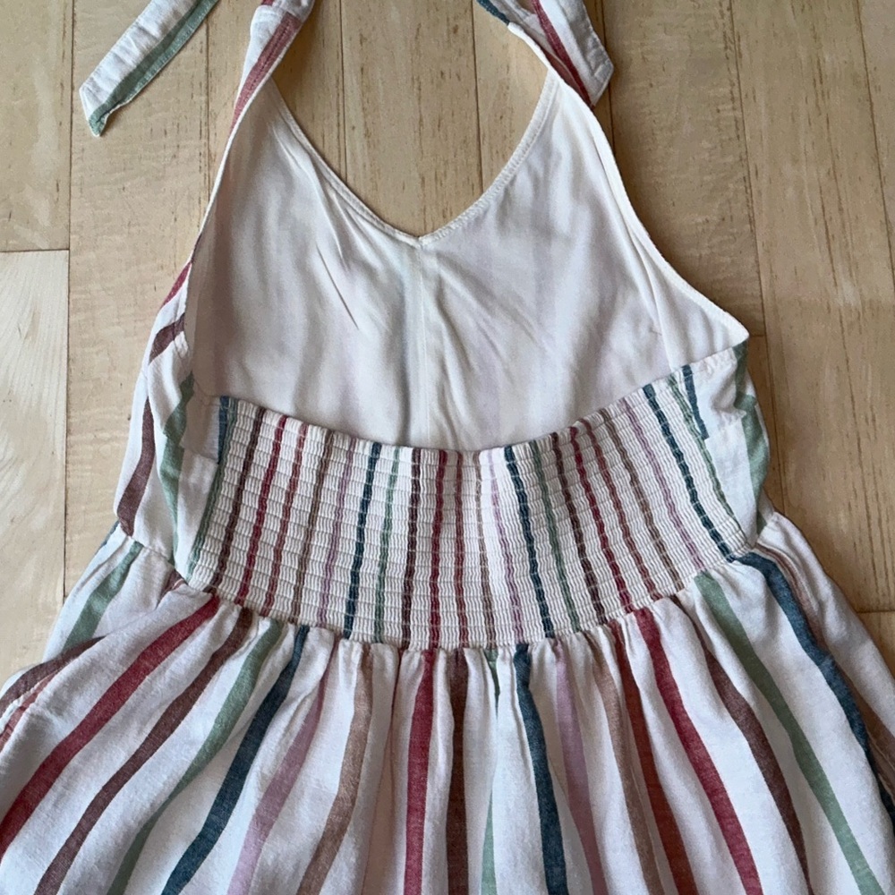 American Eagle Outfitters Cotton Linen Rainbow Striped Halter Tie Dress Large - Picture 16 of 16